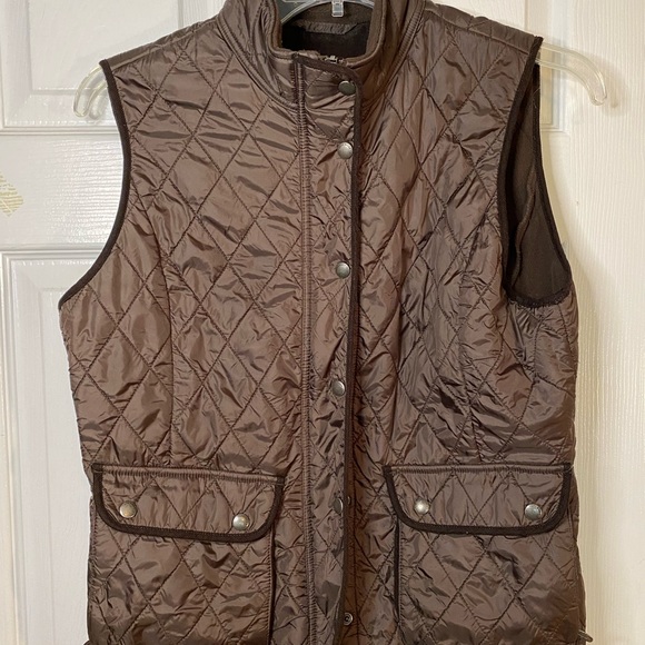 Eddie Bauer Snap Up Jacket Vest women size Large-  Brown sleeveless - Picture 3 of 9